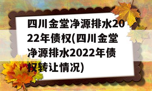 四川金堂净源排水2022年债权(四川金堂净源排水2022年债权转让情况)