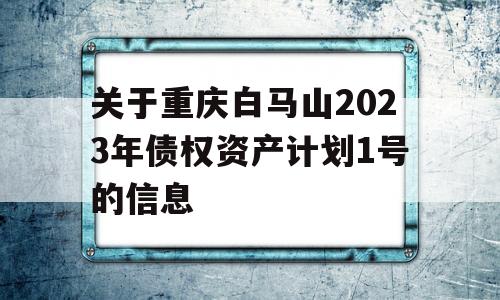 关于重庆白马山2023年债权资产计划1号的信息