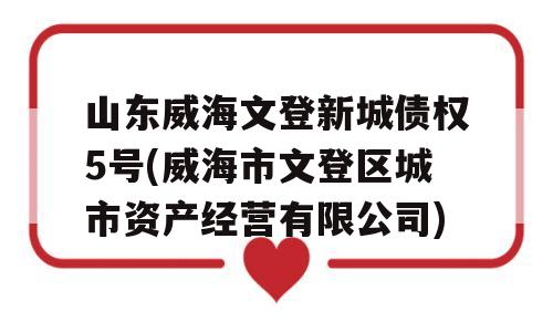 山东威海文登新城债权5号(威海市文登区城市资产经营有限公司)