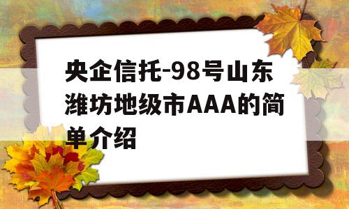 央企信托-98号山东潍坊地级市AAA的简单介绍