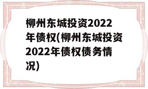 柳州东城投资2022年债权(柳州东城投资2022年债权债务情况)