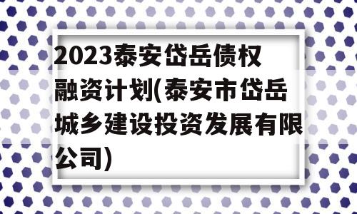 2023泰安岱岳债权融资计划(泰安市岱岳城乡建设投资发展有限公司)