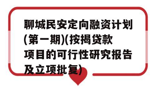 聊城民安定向融资计划(第一期)(按揭贷款项目的可行性研究报告及立项批复)