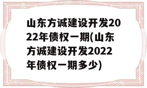 山东方诚建设开发2022年债权一期(山东方诚建设开发2022年债权一期多少)