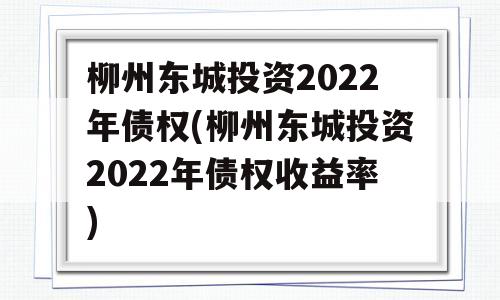 柳州东城投资2022年债权(柳州东城投资2022年债权收益率)