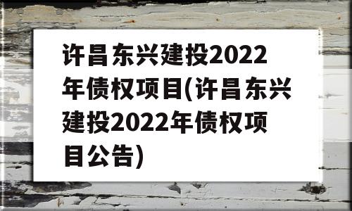 许昌东兴建投2022年债权项目(许昌东兴建投2022年债权项目公告)