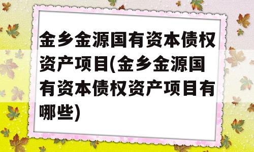 金乡金源国有资本债权资产项目(金乡金源国有资本债权资产项目有哪些)