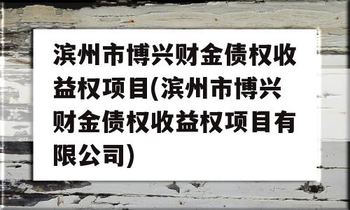 滨州市博兴财金债权收益权项目(滨州市博兴财金债权收益权项目有限公司)