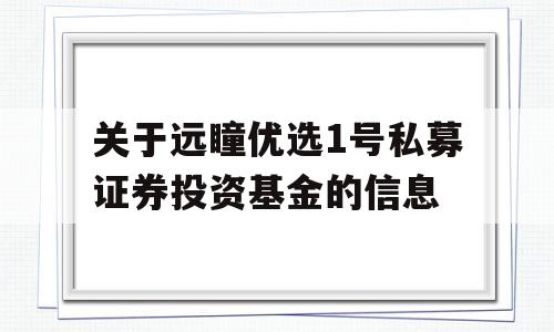 关于远瞳优选1号私募证券投资基金的信息