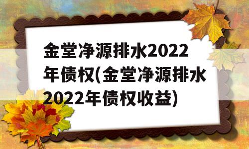 金堂净源排水2022年债权(金堂净源排水2022年债权收益)