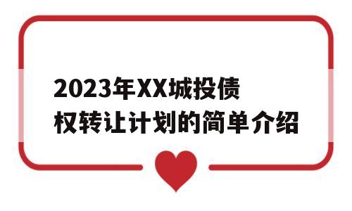 2023年XX城投债权转让计划的简单介绍