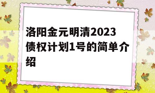 洛阳金元明清2023债权计划1号的简单介绍