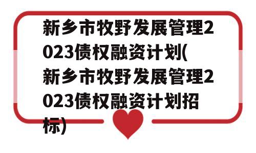 新乡市牧野发展管理2023债权融资计划(新乡市牧野发展管理2023债权融资计划招标)