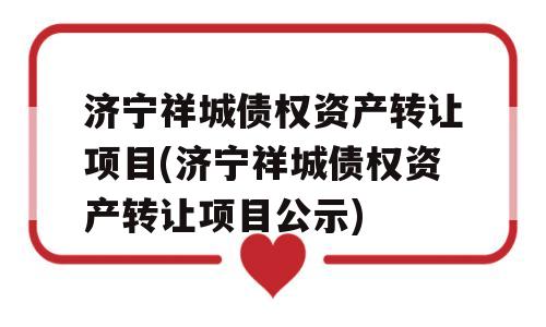 济宁祥城债权资产转让项目(济宁祥城债权资产转让项目公示)