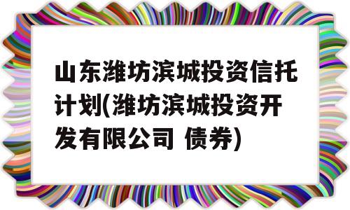 山东潍坊滨城投资信托计划(潍坊滨城投资开发有限公司 债券)