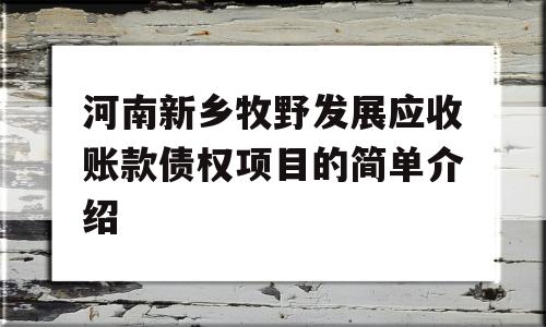 河南新乡牧野发展应收账款债权项目的简单介绍