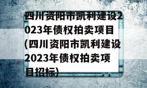 四川资阳市凯利建设2023年债权拍卖项目(四川资阳市凯利建设2023年债权拍卖项目招标)