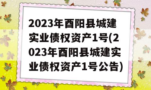 2023年酉阳县城建实业债权资产1号(2023年酉阳县城建实业债权资产1号公告)