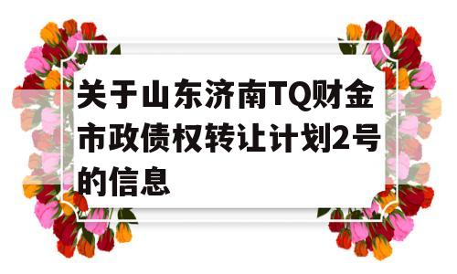 关于山东济南TQ财金市政债权转让计划2号的信息