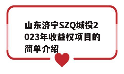 山东济宁SZQ城投2023年收益权项目的简单介绍