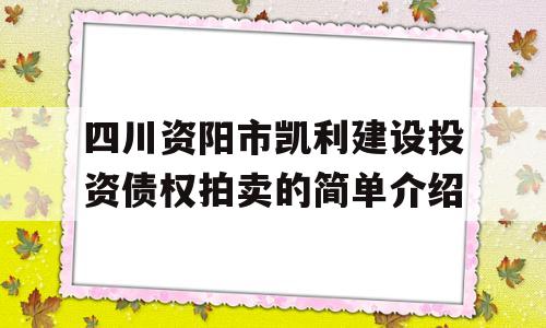 四川资阳市凯利建设投资债权拍卖的简单介绍