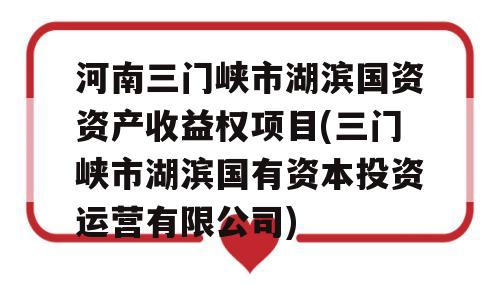 河南三门峡市湖滨国资资产收益权项目(三门峡市湖滨国有资本投资运营有限公司)