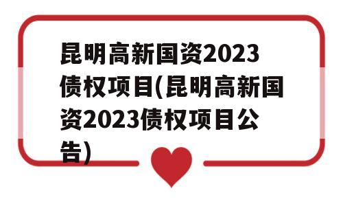 昆明高新国资2023债权项目(昆明高新国资2023债权项目公告)