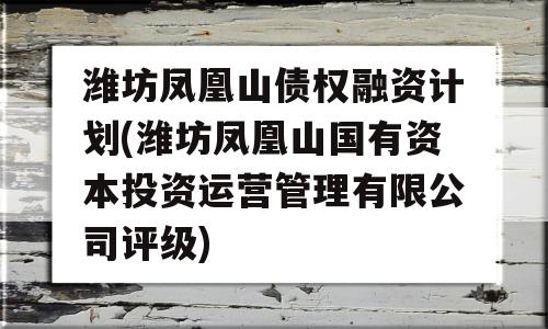 潍坊凤凰山债权融资计划(潍坊凤凰山国有资本投资运营管理有限公司评级)