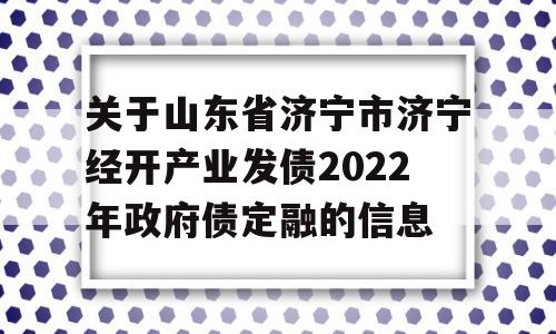 关于山东省济宁市济宁经开产业发债2022年政府债定融的信息