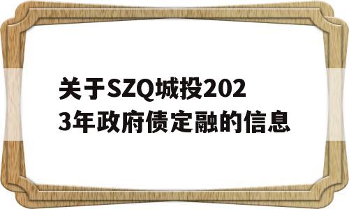 关于SZQ城投2023年政府债定融的信息