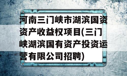 河南三门峡市湖滨国资资产收益权项目(三门峡湖滨国有资产投资运营有限公司招聘)