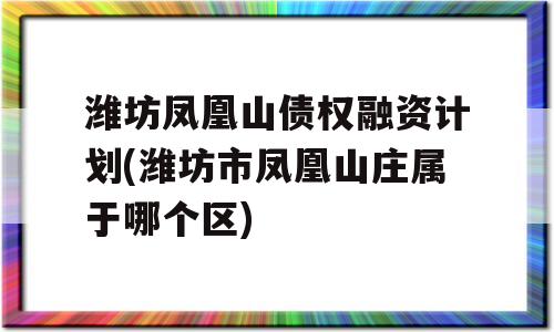 潍坊凤凰山债权融资计划(潍坊市凤凰山庄属于哪个区)