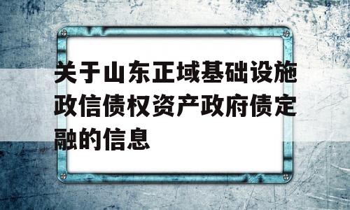 关于山东正域基础设施政信债权资产政府债定融的信息