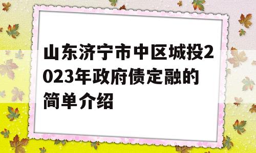 山东济宁市中区城投2023年政府债定融的简单介绍