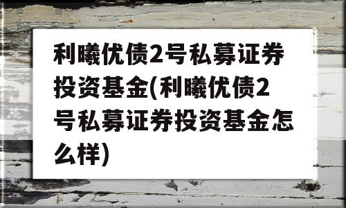 利曦优债2号私募证券投资基金(利曦优债2号私募证券投资基金怎么样)