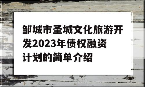 邹城市圣城文化旅游开发2023年债权融资计划的简单介绍