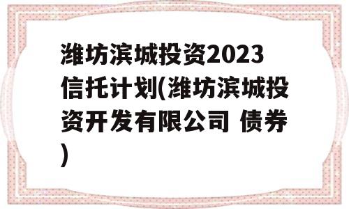 潍坊滨城投资2023信托计划(潍坊滨城投资开发有限公司 债券)