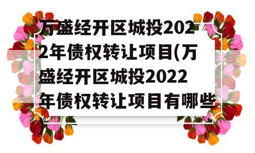 万盛经开区城投2022年债权转让项目(万盛经开区城投2022年债权转让项目有哪些)