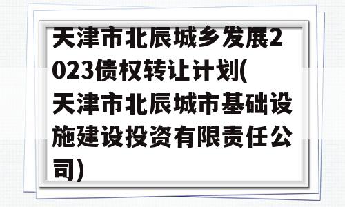 天津市北辰城乡发展2023债权转让计划(天津市北辰城市基础设施建设投资有限责任公司)