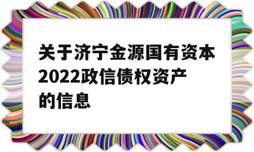 关于济宁金源国有资本2022政信债权资产的信息