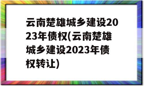 云南楚雄城乡建设2023年债权(云南楚雄城乡建设2023年债权转让)