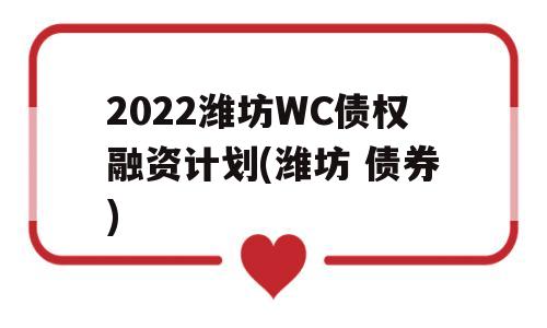 2022潍坊WC债权融资计划(潍坊 债券)