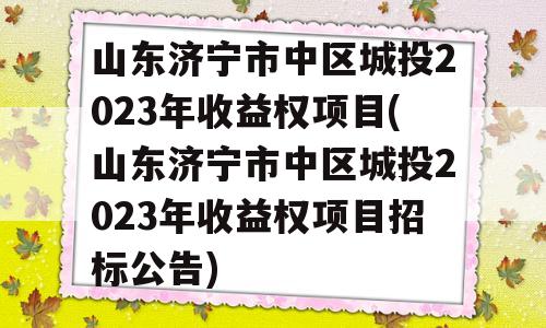 山东济宁市中区城投2023年收益权项目(山东济宁市中区城投2023年收益权项目招标公告)