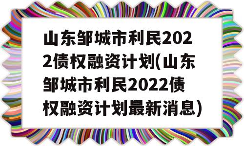 山东邹城市利民2022债权融资计划(山东邹城市利民2022债权融资计划最新消息)