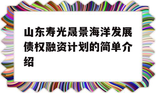 山东寿光晟景海洋发展债权融资计划的简单介绍