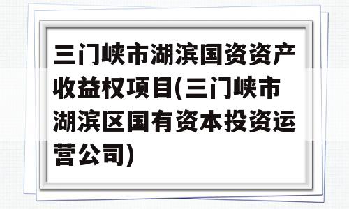 三门峡市湖滨国资资产收益权项目(三门峡市湖滨区国有资本投资运营公司)