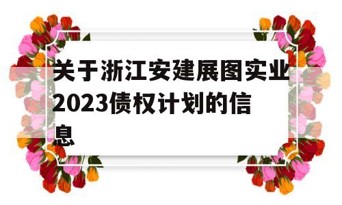 关于浙江安建展图实业2023债权计划的信息