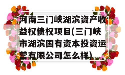 河南三门峡湖滨资产收益权债权项目(三门峡市湖滨国有资本投资运营有限公司怎么样)