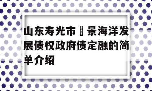 山东寿光市昇景海洋发展债权政府债定融的简单介绍