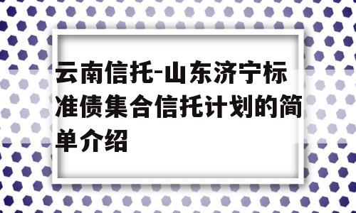 云南信托-山东济宁标准债集合信托计划的简单介绍